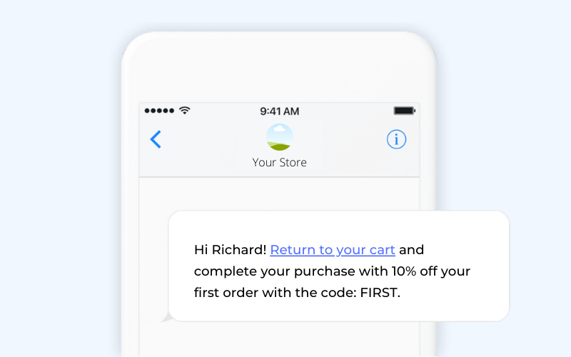 Abandoned cart ecommerce SMS template