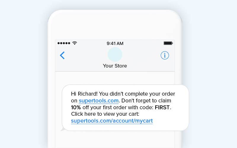 Abandoned cart retargeting SMS template