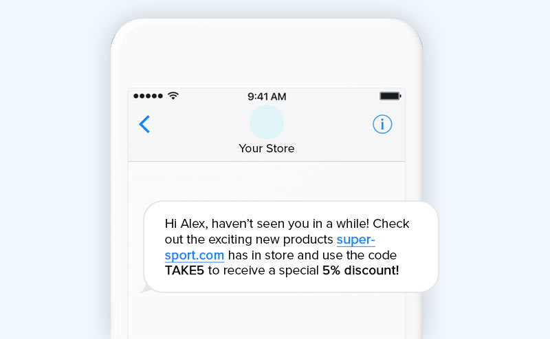 Example of a customer win-back campaign SMS