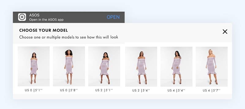 Display of different eCommerce sizing