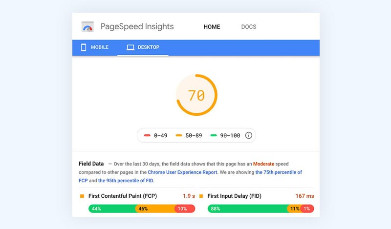 Example of website speed checking software