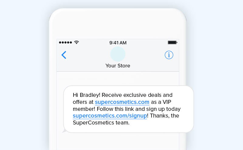 Example of eCommerce VIP program SMS