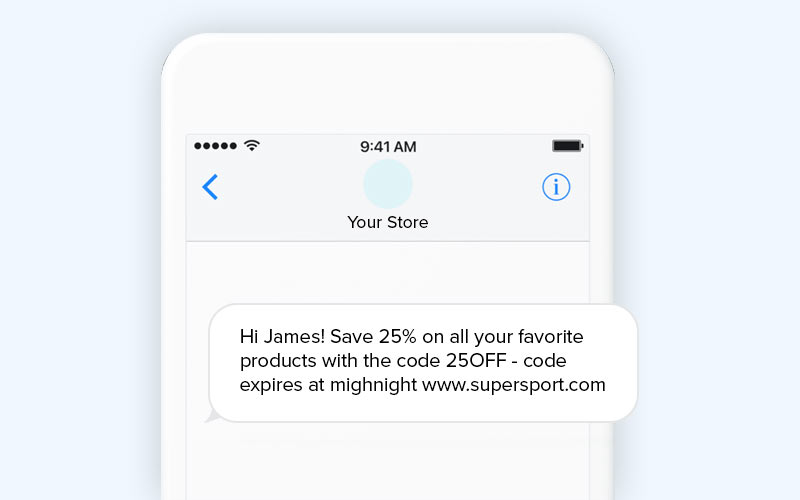 SMS marketing example with discount code