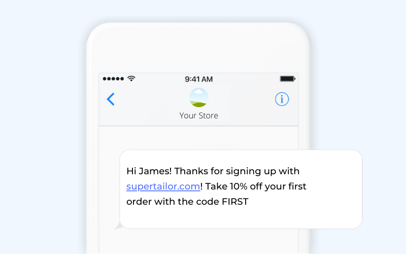 New customer ecommerce SMS template