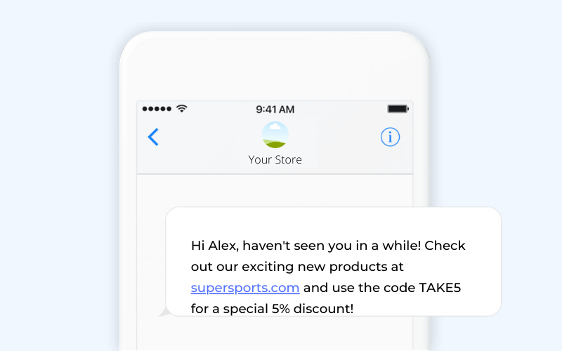 Winback campaign ecommerce SMS template